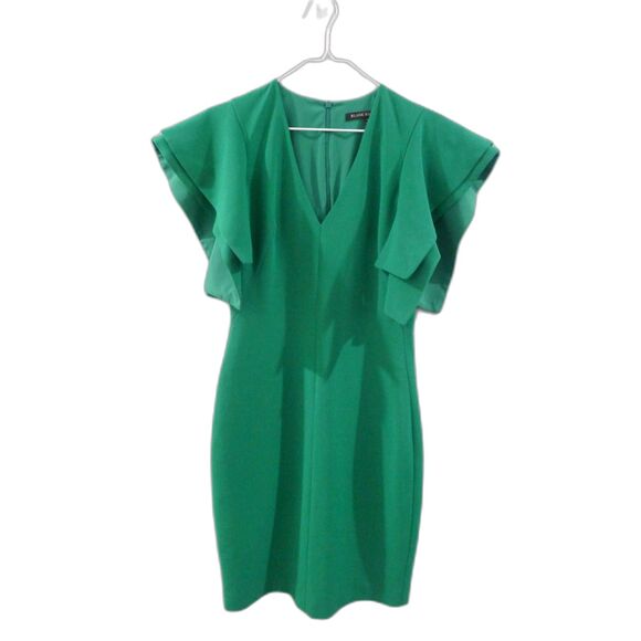 Black Halo Simona Ruffled Crepe Mini - Emerald Green 0 - Picture 2 of 7